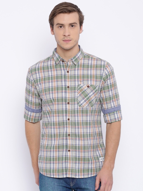 

Flying Machine White & Green Checked Regular Fit Casual Shirt