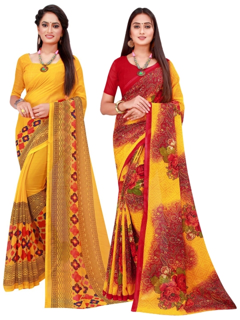 

Florence Yellow & Red Set of 2 Floral Printed Georgette saree