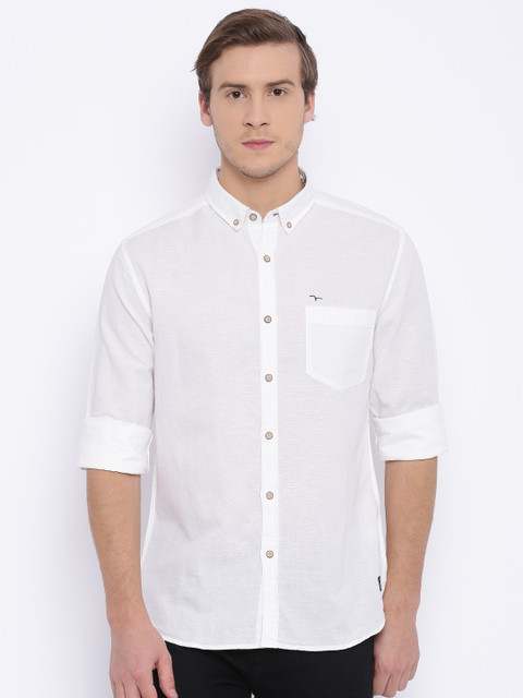 

Flying Machine Men White Solid Casual Shirt