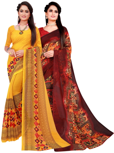 

Florence Yellow & Brown Printed Pure Georgette Saree Pack Of 2