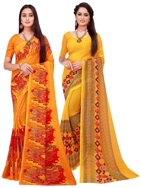 

Florence Orange & Yellow Printed Pure Georgette Saree Pack Of 2