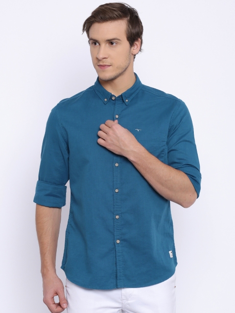 

Flying Machine Men Teal Blue Solid Casual Shirt