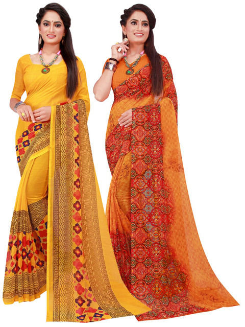 

Florence Orange & Yellow Printed Pure Georgette Saree Pack Of 2