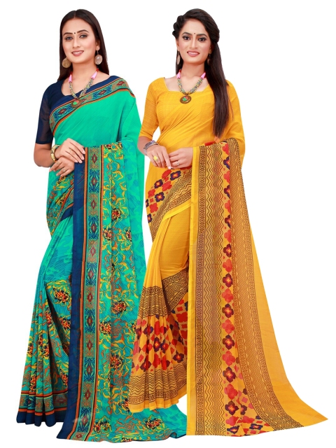 

Florence Pack Of 2 Green & Yellow Floral Pure Georgette Sarees