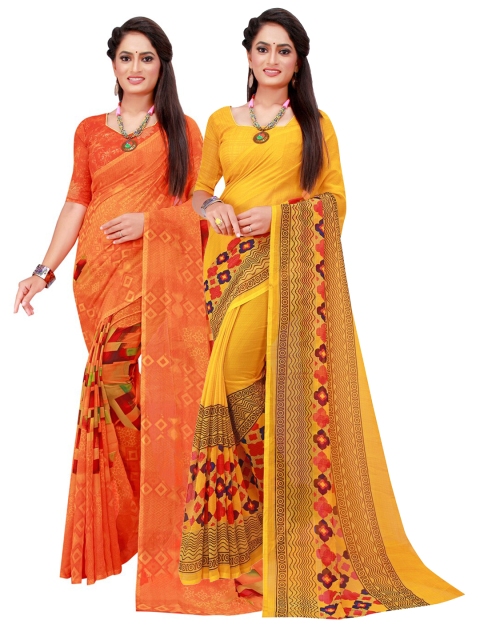 

Florence Orange & Yellow Printed Pure Georgette Saree Pack Of 2