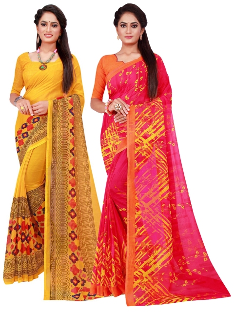 

Florence Yellow & Magenta Printed Pure Georgette Saree Pack Of 2