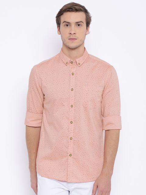 

Flying Machine Peach-Coloured Printed Regular Fit Casual Shirt