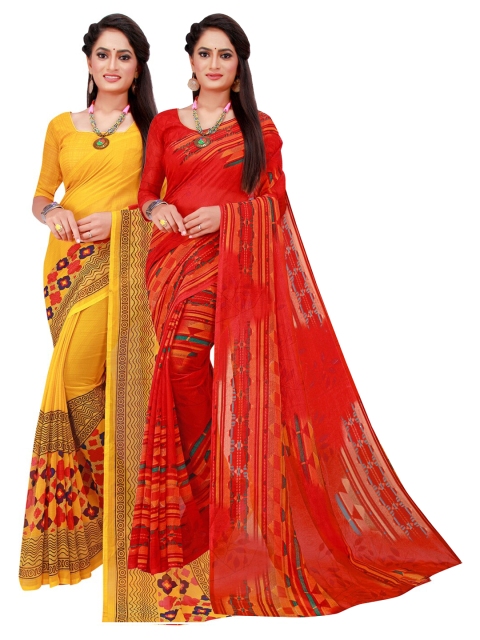 

Florence Yellow & Red Printed Pure Georgette Saree Pack Of 2