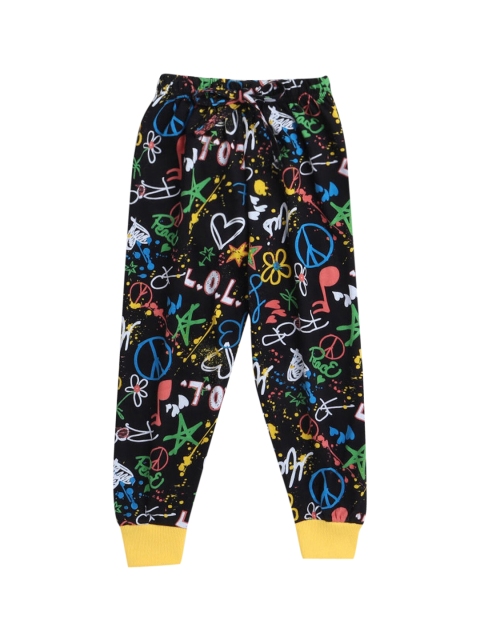 

Hopscotch Girls Black & Yellow Printed Pure Cotton Joggers