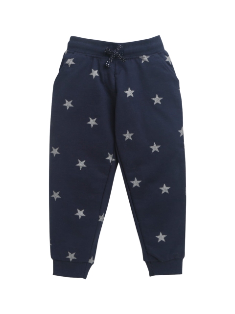 

Hopscotch Girls Navy Blue Printed Pure Cotton Track Pants