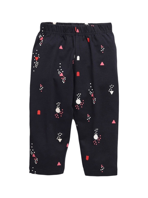 

Hopscotch Girls Navy Blue & White Pure Cotton Geometric Printed Pyjama