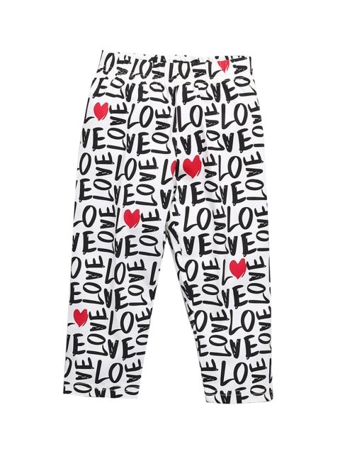 

Hopscotch Girls White & Black Typography Printed Pure Cotton Pyjamas