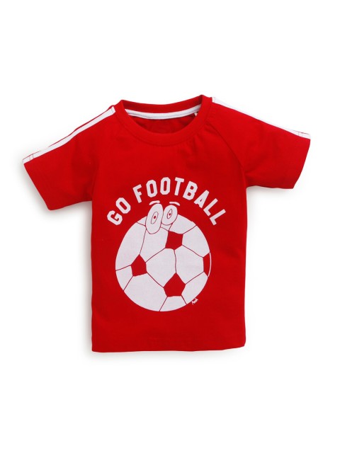 

Hopscotch Boys Red Typography Printed Applique T-shirt