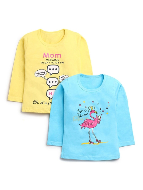 

Hopscotch Girls Yellow & Blue 2 Printed T-shirt