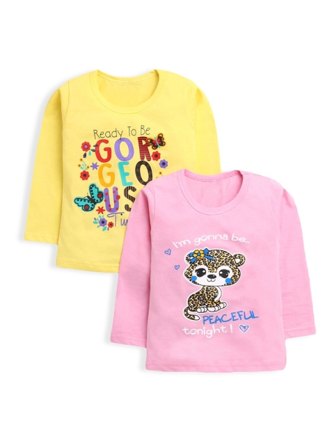 

Hopscotch Girls Yellow & Pink 2 Printed T-shirt