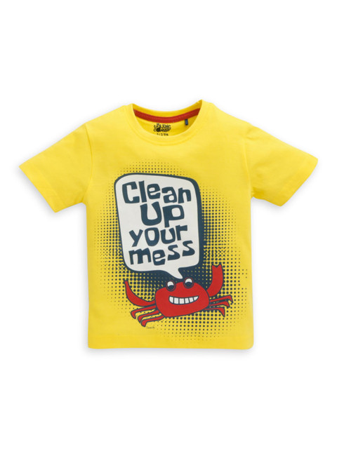 

Hopscotch Boys Yellow Typography Printed Applique T-shirt