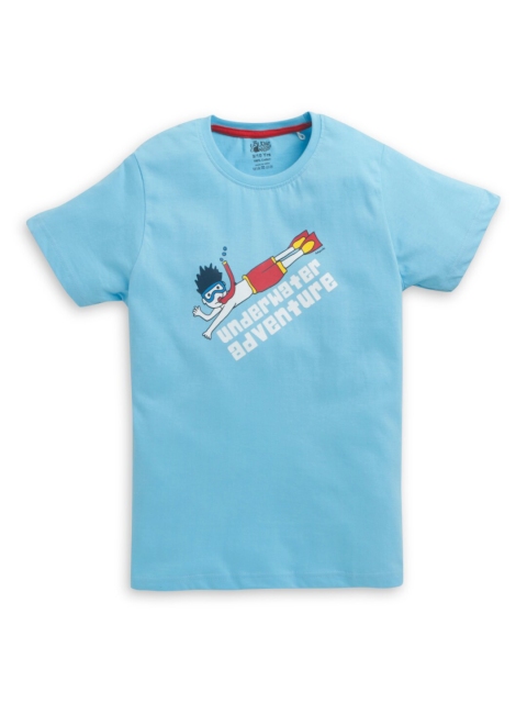 

Hopscotch Boys Blue Sports Printed Applique T-shirt