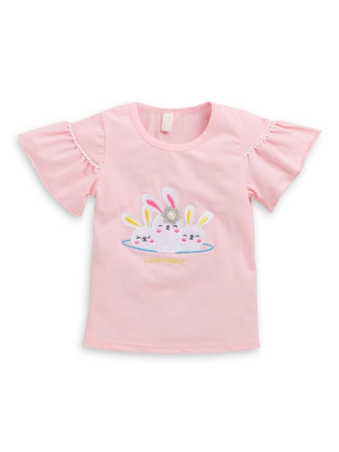 

Hopscotch Girls Pink V-Neck Raw Edge T-shirt