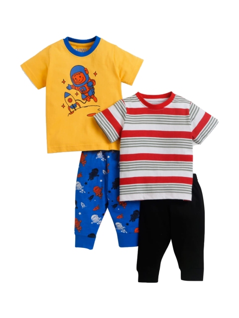 

Hopscotch Boys Yellow & Blue Printed Pure Cotton Night suit Pack Of 2