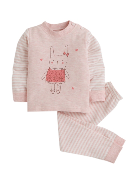 

Hopscotch Girls Pink & White Printed Pure Cotton Night suit