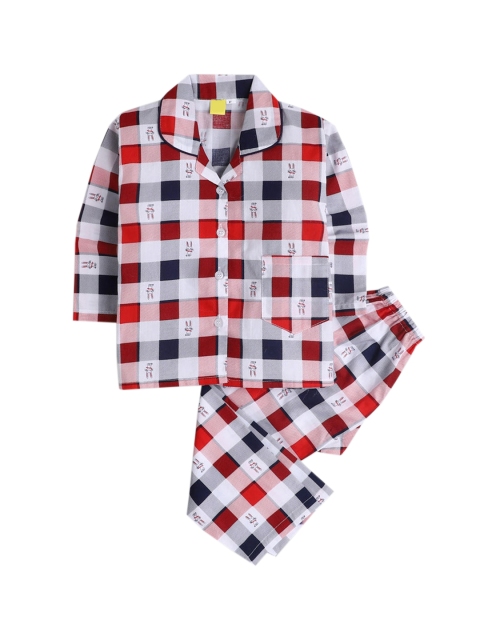 

Hopscotch Girls Red & Grey Checked Night suit