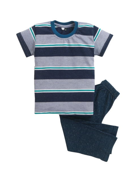 

Hopscotch Boys Navy Blue & Grey Striped Cotton T-shirt with Pyjamas