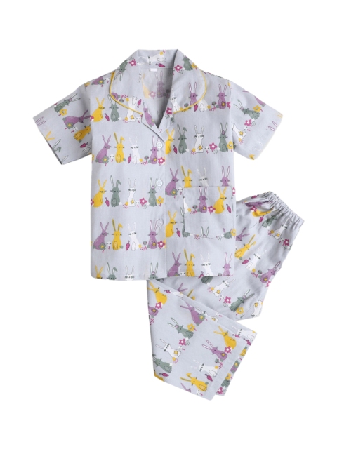 

Hopscotch Boys Blue & Purple Printed Pure Cotton Night suit
