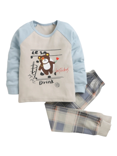 

Hopscotch Kids Grey & Blue Printed Night suit
