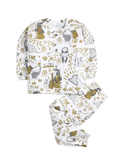 

Hopscotch Kids White & Grey Printed Night Suit