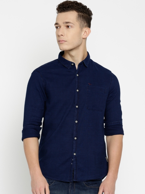 

Flying Machine Men Navy Solid Casual Shirt, Navy blue