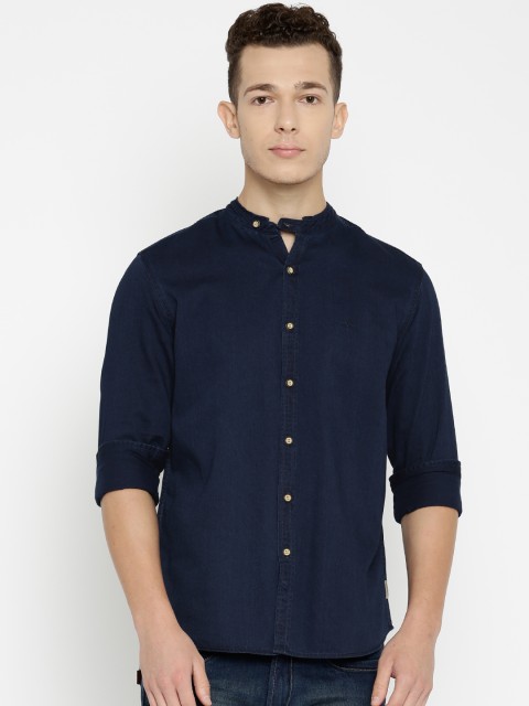 

Flying Machine Men Navy Solid Denim Casual Shirt, Navy blue