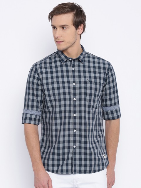 

Flying Machine Men Navy & Grey Checked Casual Shirt, Navy blue