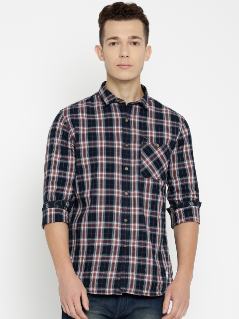 

Flying Machine Men Navy & Red Checked Casual Shirt, Navy blue