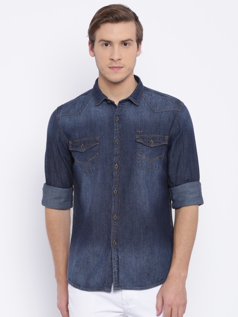 

Flying Machine Men Navy Faded Casual Shirt, Navy blue