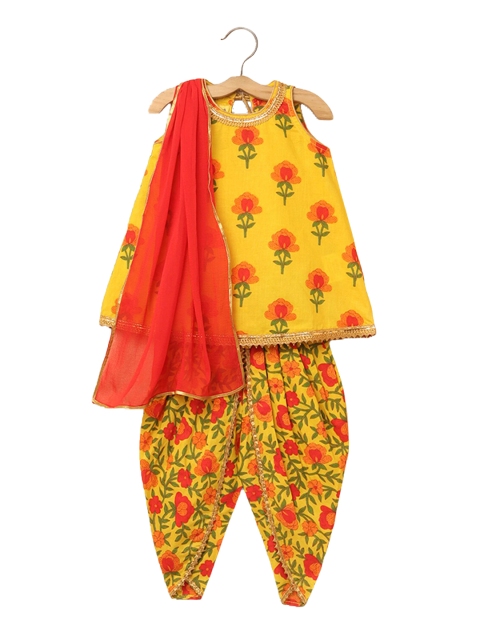 

Hopscotch Girls Yellow Pure Cotton Kurti with Palazzos