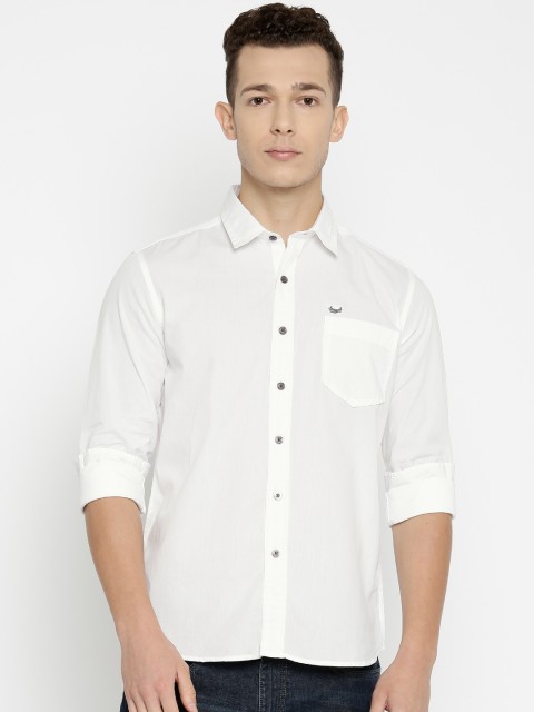 

Flying Machine Men White Solid Casual Shirt
