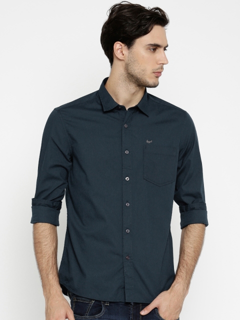 

Flying Machine Men Navy Solid Casual Shirt, Navy blue