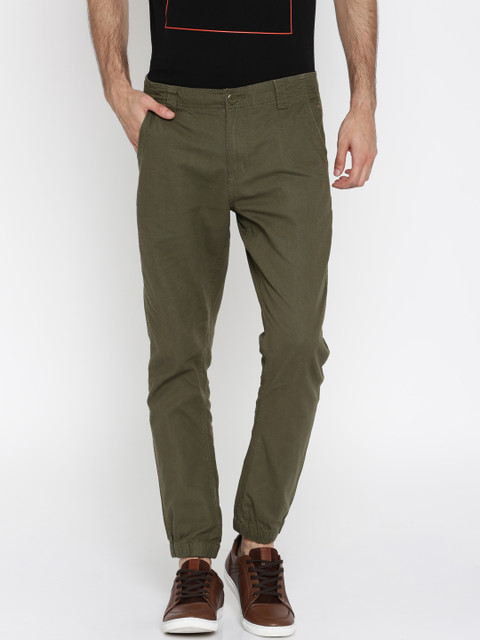 

Flying Machine Men Olive Green Solid Joggers, Na
