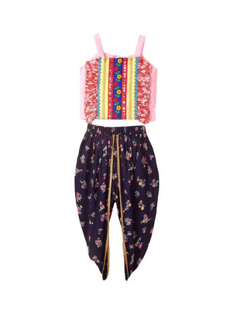 

Hopscotch Girls Multicoloured Printed Cotton Blend Kurti with Dhoti Pants, Multi