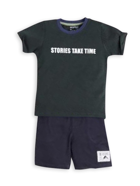 

Hopscotch Boys Blue Printed Pure Cotton T-shirt with Shorts