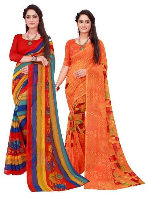 

KALINI Red & Blue Set Of 2 Pure Georgette Saree