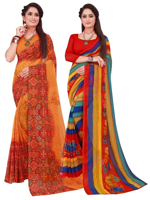 

KALINI Multicolour Set of 2 Floral Printed Georgette saree, Multi
