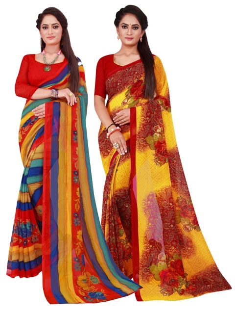 

KALINI Red & Yellow Printed Pure Georgette Saree Pack Of 2