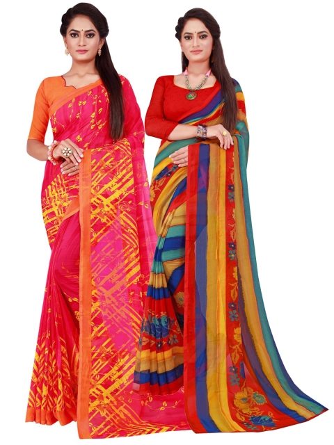 

KALINI Pack of 2 Red & Yellow Pure Georgette Sarees