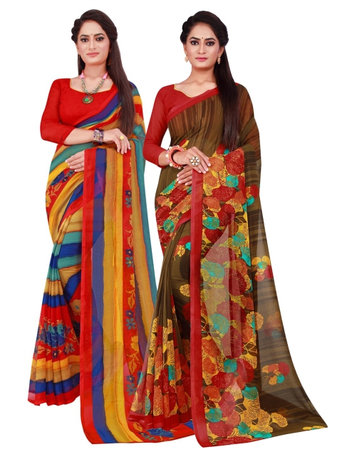 

KALINI Multicolour Set of 2 Floral Printed Georgette saree, Multi