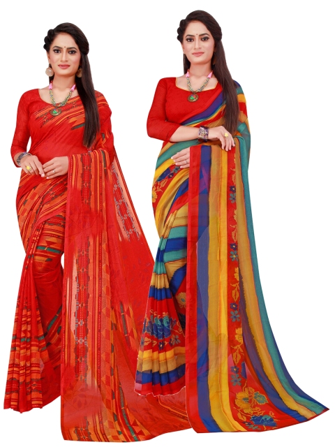 

KALINI Red & Blue Set Of 2 Pure Georgette Saree