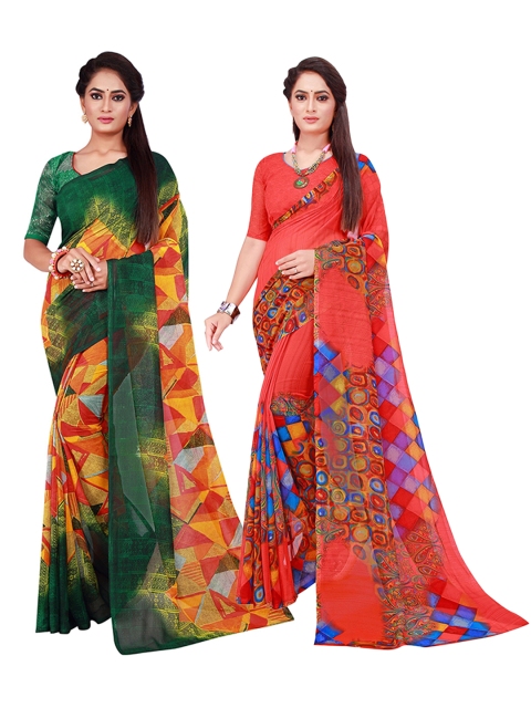 

KALINI Red & Green Printed Pure Georgette Saree Pack Of 2