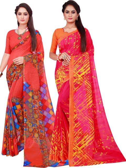 

KALINI Red & Magenta Printed Pure Georgette Saree Pack Of 2