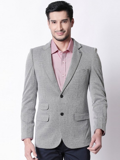 

SPYKAR Men Grey Self Design Single-Breasted Slim Fit Casual Blazer