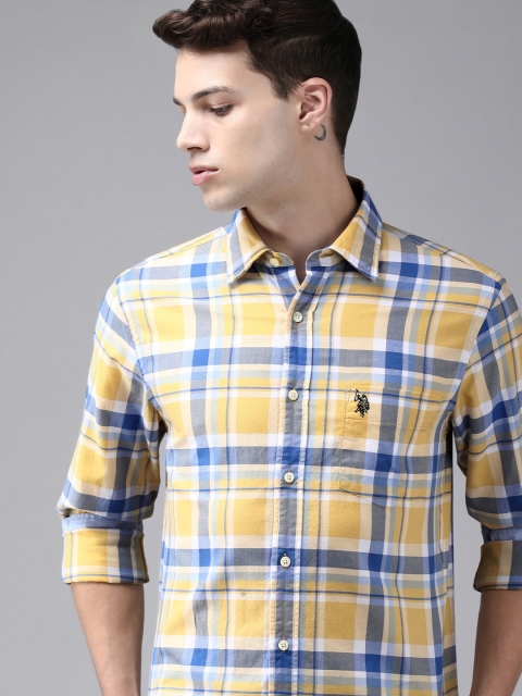 

U.S. Polo Assn. Men Yellow Checked Pure Cotton Casual Shirt